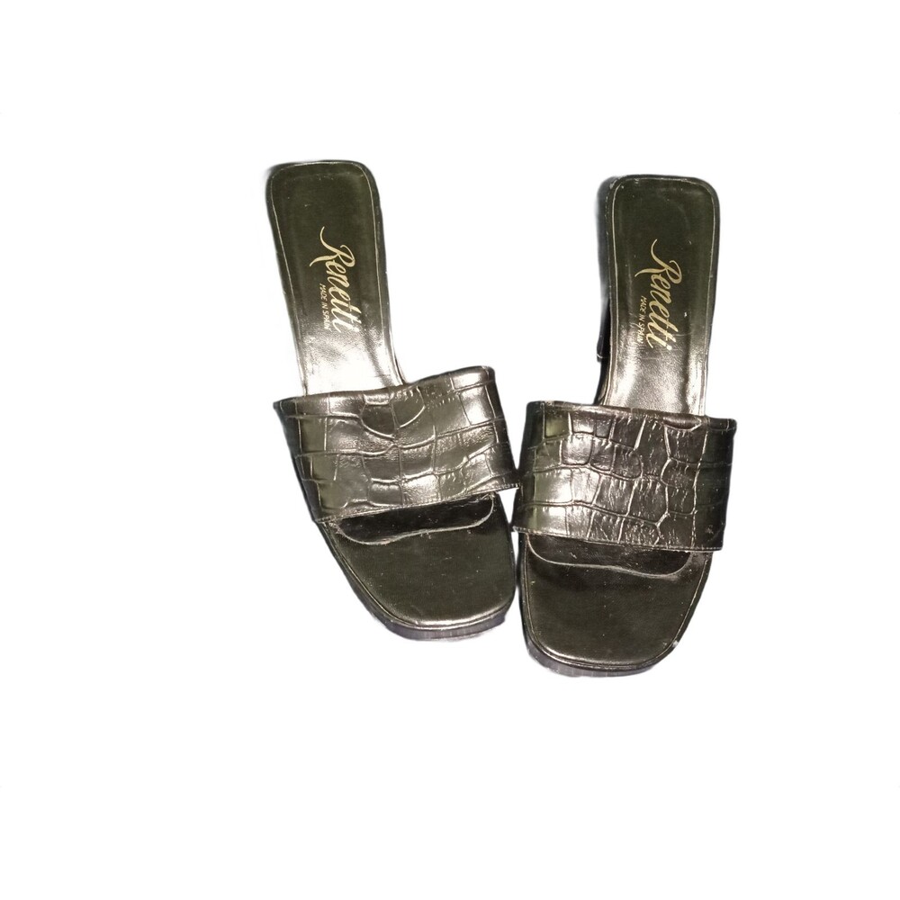 Vintage Renetti Black Women's Chunky Heels Mules Slides Slip Ons-7-Spain